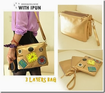 BI 6634 Gold (184.000) - Material PU Leather Width 25 Cm Height 19 Cm Thickness 6 With Adjustable Long Strap 3 Pcs (Removable) Weight 0.8