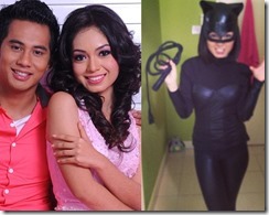 tampil dengan pakaian kostum CAT ketat berwarna hitam yang menampakkan