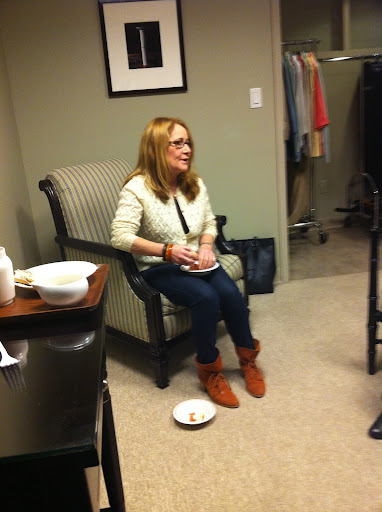 Martha producer Barbara Fight grabs breakfast and briefs me on the upcoming show.