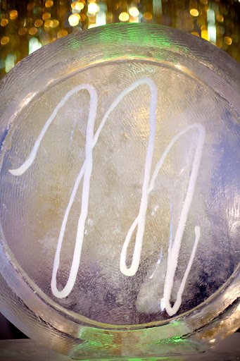 Shintaro's ice medallion -- one of two ice sculptures made for the bar featuring Diva Pyari of Linea Carta's calligraphed Shintaro's ice medallion -- one of two ice sculptures made for the bar featuring Diva Pyari of Linea Carta's calligraphed