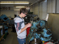 A student working on the lathe