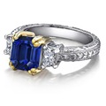 Square Emerald Cut Sapphire and Diamond Three Stone Ring in Platinum Square Emerald Cut Sapphire and Diamond Three Stone Ring in Platinum