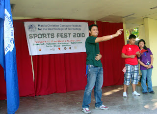 Sir Jerome Marzan, Sports Instructor provides the welcome address.