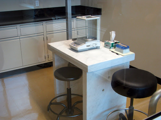 The marble table in the Stable Room which provides a controlled environment to examine evidence. (Photo credit: Jeremy Shreckhise)