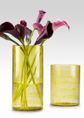Yellow bubble glass cylinders.