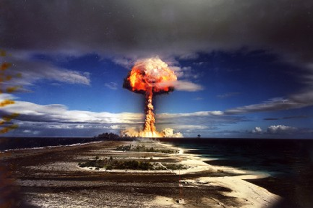 French nuclear test Licorne, Mururoa Atoll, French Polynesia, 3 July 1970. This explosion in its many stages appears all over the internet misidentified as the Canopus blast from August 1968. However, this photo is from 'Atolls de l'atome', a definitive book about French nuclear testing in the Pacific, and are there identified by author Bernard Dumortier as Licorne. via pulpinternational.com