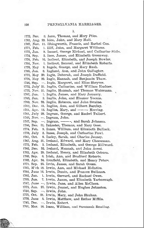 Pennsylvania Archives Series 2 Volume 2 Pennsylvania Marriages Page 128