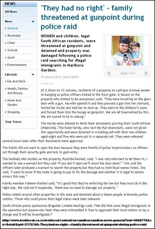 ASIAN PATEL FAMILY THREATENED AT GUNPOINT BY SANDTON COPS SA CITIZENS SAID BLACK COPS SAID THEY WERE FOREIGNERS