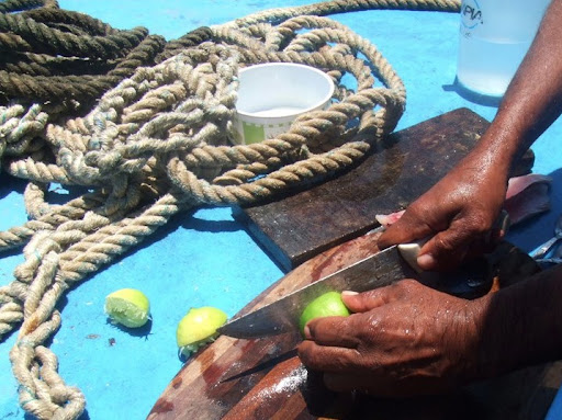 Step 4: Slice limes. I was still working on my sea legs, so I left the knife wielding to the real fishermen.