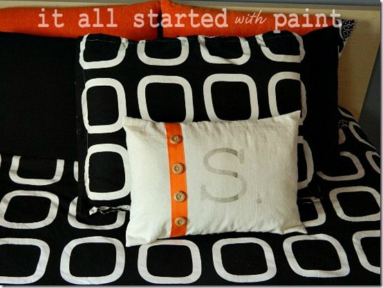Teen Room Orange Gray Black Monogrammed Drop Cloth Pillow