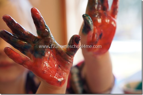 preschool edible finger paint color mixing
