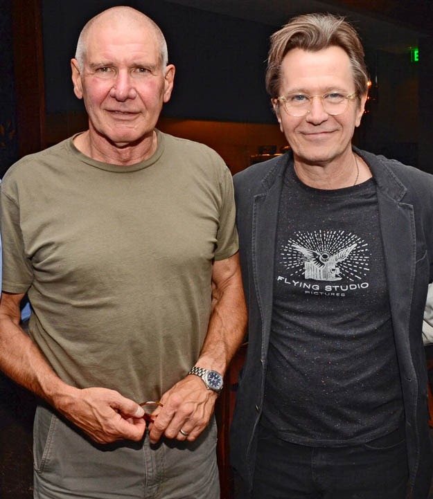 Harrison Ford és Gary Oldman a Paranoia forgatásán