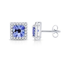 Square Tanzanite and Diamond Border Earrings (5 mm) Square Tanzanite and Diamond Border Earrings (5 mm)