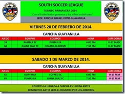 Itinerario Primera Jornada U17 Torneo Primavera 2014