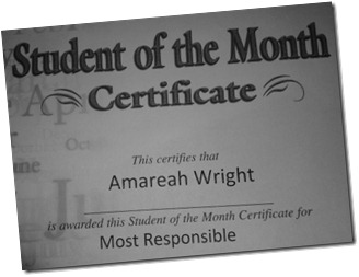 student of the month Amareah 2nd