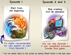 Tela de escolha dos episódios de Doodle God 2