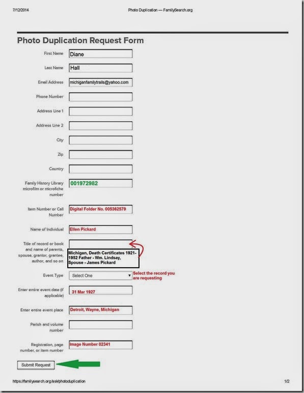 Photo Duplication Form — FamilySearch_filled out