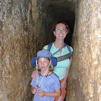 Emma and Trish, bravely leading in the dark.  Hezekiah's tunnel, Jerusalem.