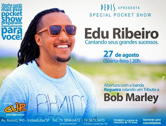 Edu Ribeiro realiza pocket show exclusivo dia 27, quarta-feira, na Pepi's Pizza Bar, em Indaiatuba Edu Ribeiro realiza pocket show exclusivo dia 27, quarta-feira, na Pepi's Pizza Bar, em Indaiatuba