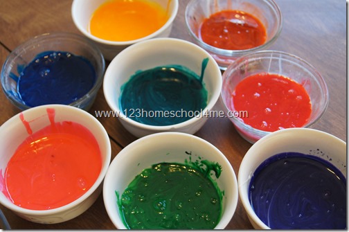 Beautiful, colorful edible finger paint for kids