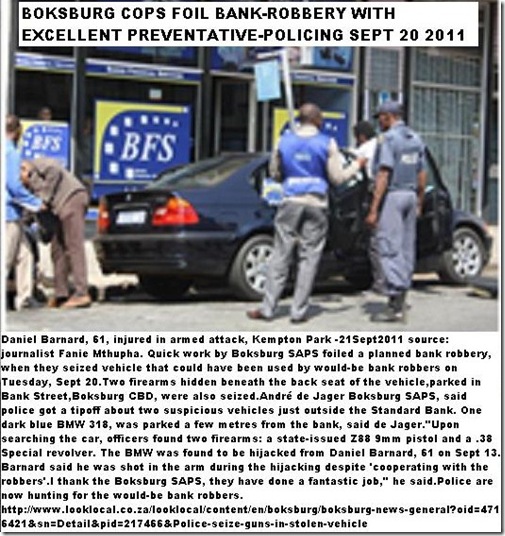 Barnard Daniel 61 attacked injured armed attack Kempton Park BMW found back at Boksburg bank