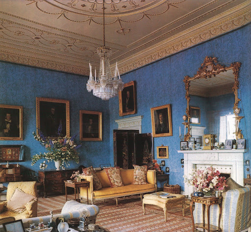 The wallpaper in the Blue Drawing Room at Abbey Leix is over a hundred years old. The wallpaper in the Blue Drawing Room at Abbey Leix is over a hundred years old.