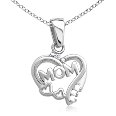 Mom Heart Pendant With Lab Created Garnet