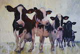 Naar de melkstal - 55 x 45 cm - olieverf op paneel