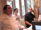 Chef Emeril took a break between guests with his son E.J.