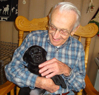 Grandpa Dale always comes to help socialize puppies.