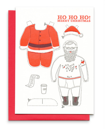 What a fun gift in a card, this Santa doll can be cut out and dressed up!, Paper Doll Santa Cards, $21 for a set of six, Egg Press, http://www.katespaperie.com/.