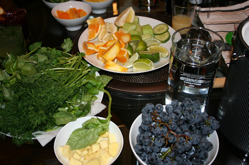 The fixings! With fresh citrus, herbs, ginger and grapes, it looks more like a salad bar than a cocktail bar. The fixings! With fresh citrus, herbs, ginger and grapes, it looks more like a salad bar than a cocktail bar.