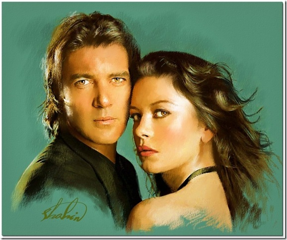 antonio_banderas_and_catherine_zeta_jonesinpastelssn El Zorro fantasticas ilustraciones de este heroe