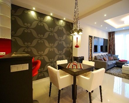 Blanco negro y rojo, decoración interior departamento dúplex - Diseño Vip