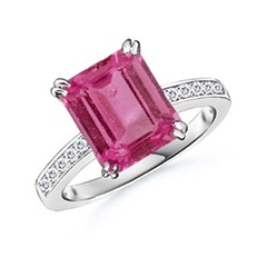 Emerald Cut Pink Sapphire and Diamond Ring