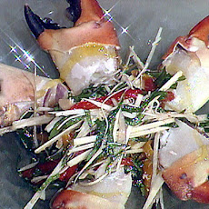 Chilled Stone Crab Claws with a Hearts of Palm Salad and Honey Tangerine Gastrique