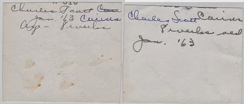 c0 Reverse of photos of Clarence (Charles S Cairns), 8 weeks old, January 1963