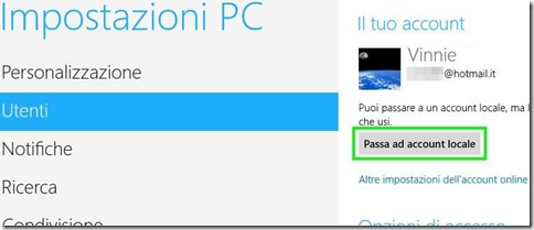 Windows 8 Passa ad account locale