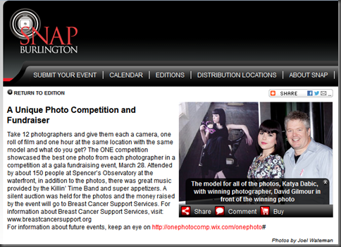 Article appearing in the online version of SNAP Burlington, fearturing 33 photos from the ONE Compeitition and Charity Event, held March 28, 2013 in Burlington, ON.