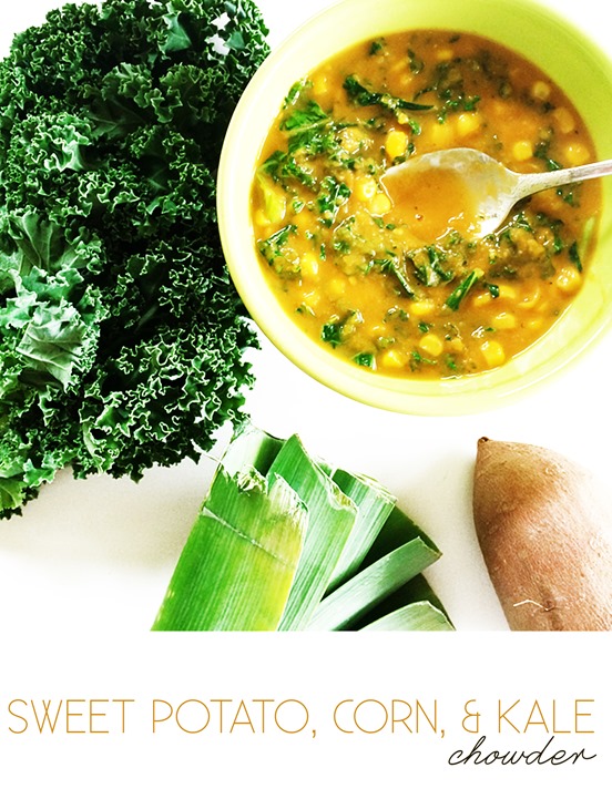 sweet potato, corn, + kale chowder