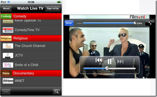 FilmOn su iPhone, iPod e iPad