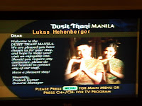sogar persönlich via fernseher wurden wir begrüßt ... bzw. nur lukas, alex und edi  mussten in der badewanne pennen ...