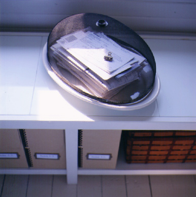 Food covers, traditionally used for outdoor dining, can be used as a makeshift mail bin.