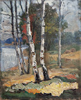 Björkar art nr. 10036. Mått ink. ram 43x51 olja på duk. Signerad K. Gustav Strandberg