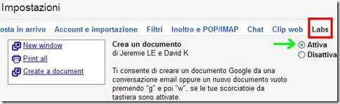 Gmail Labs Crea un Documento