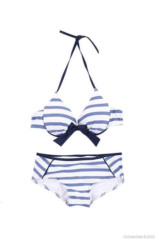 contrast-colored-striped-bow-knot-dress-style-swimsuit