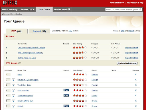 My movies on Netflix that I will be watching during my next movie night. The next three movies that will be arriving are Crouching Tiger, Hidden Dragon, The Leopard (Italian Version), and In the Mood For Love. My movies on Netflix that I will be watching during my next movie night. The next three movies that will be arriving are Crouching Tiger, Hidden Dragon, The Leopard (Italian Version), and In the Mood For Love.