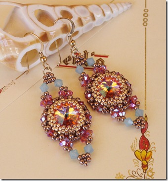 Rose Peach Shimmer Swarovski Crystal Rivoli Beaded Bezel Earrings Pacific Opal indian pink ab2x deborah roberti antique earrings 