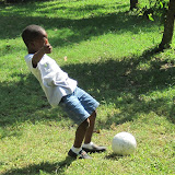 Isaac goes for the ball.