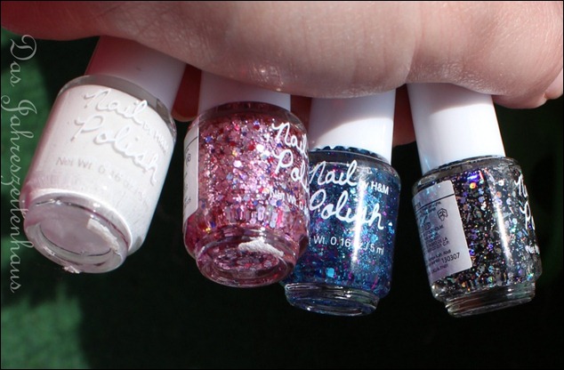 H&M Nagellack Blue Glitter Pink Glitter Black Glitter White 2